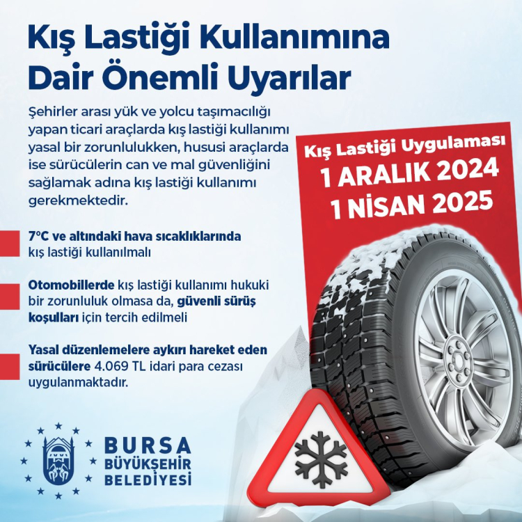 Bursa Büyükşehir’den ‘kış lastiği’ uyarısı